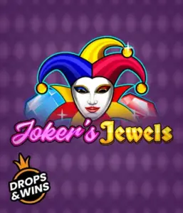 Enjoy the vibrant charm of the Joker's Jewels game by Pragmatic Play, featuring a charming joker's mask adorned with a brightly colored jester hat. This image conveys the joyful spirit of casino gaming, set against a deep purple background. Perfect for casino game enthusiasts, delivering a thrilling play experience. 