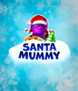  Discover the quirky "Santa Mummy" slot game by Belatra, featuring a Santa-clad mummy dressed in festive holiday attire. This eye-catching image captures the mummy with a bright purple hue, wearing a Santa hat, surrounded by snowy blue with frosty snowflakes. The game's title, "Santa Mummy," is boldly written in large, frost-like blue letters.