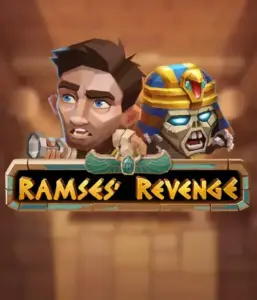 Dive into the ancient world of the Ramses' Revenge game by Relax Gaming, featuring a startled explorer and a menacing mummy amid an Egyptian tomb backdrop. This graphic portrays the drama of Egyptian archaeology, ideal for those interested in historical adventures, delivering a captivating escape. 